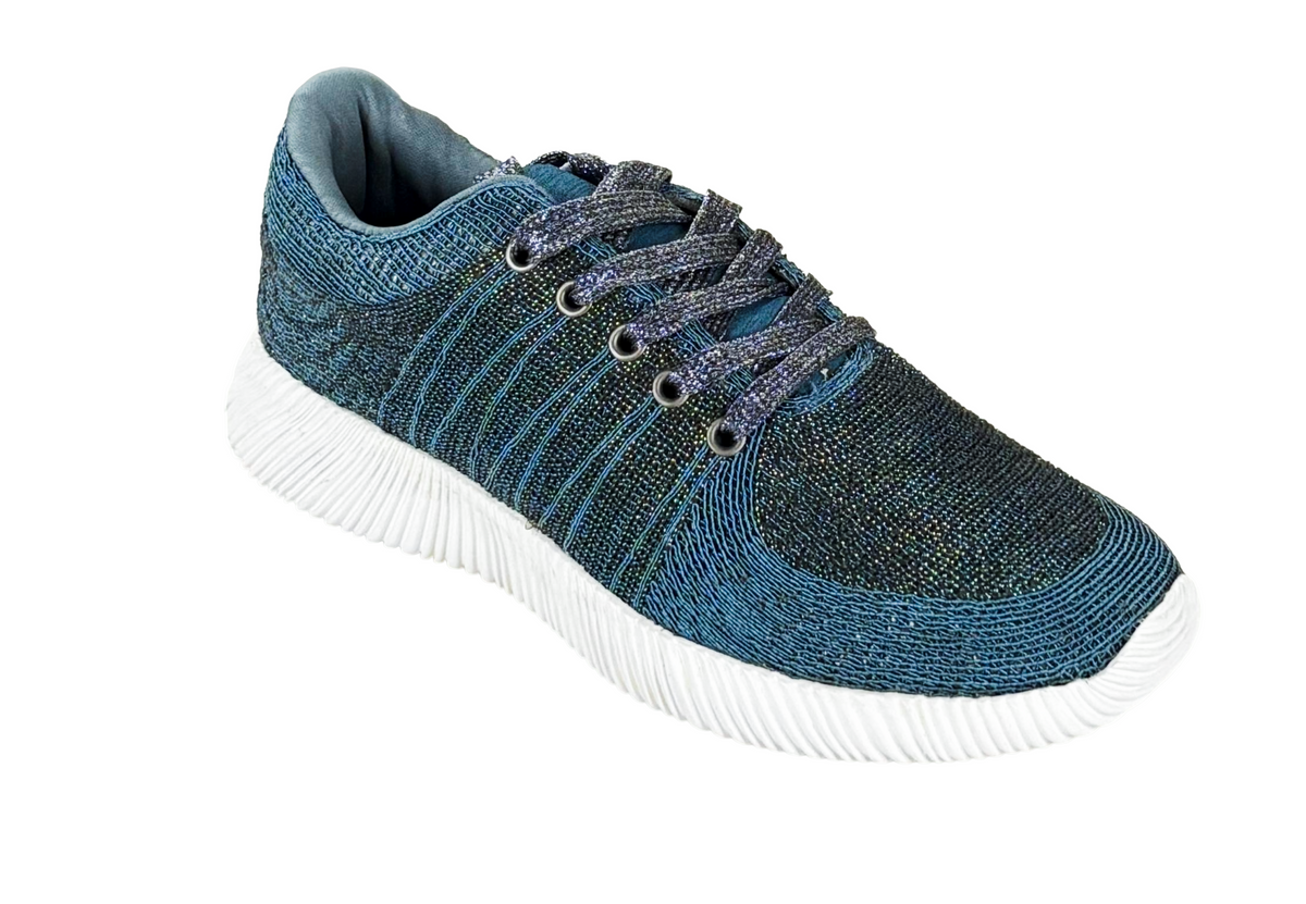 Qupid Spyrock-01 Metallic Knit Sneakers Lightweight Casual Shoes