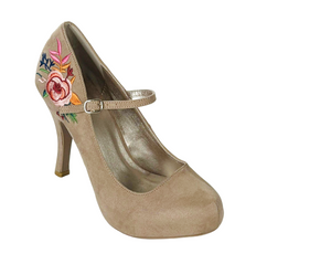 Qupid Trench-373X Floral Embroidered Mary Jane Heels