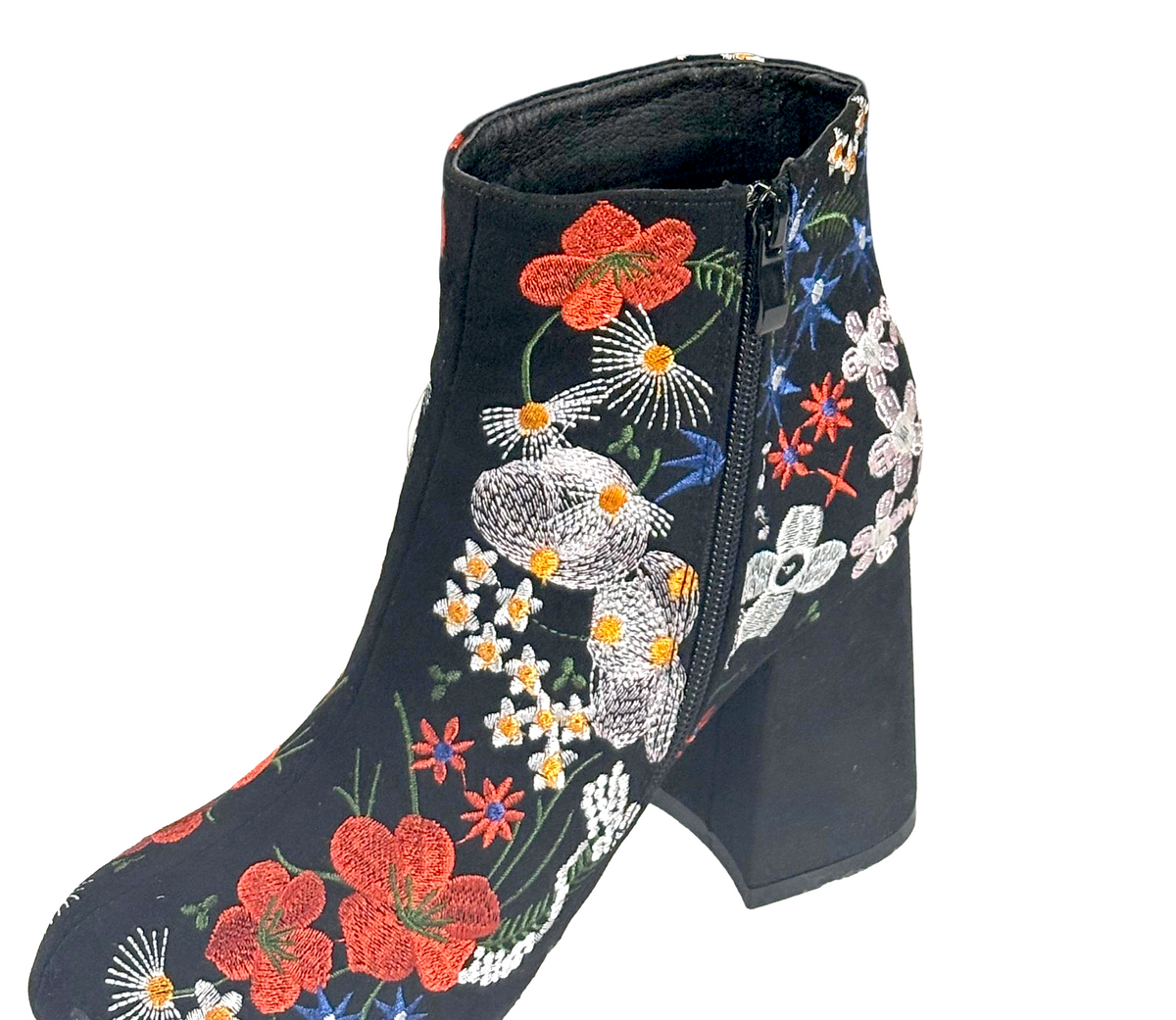 Qupid Ulla-01 Women's Floral Embroidered Ankle Boots Heel
