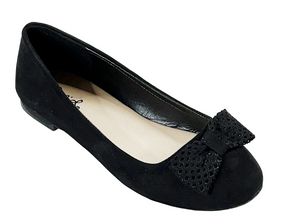 Qupid Walty-02 Women’s Suede Ballet Flats with Bow Accent
