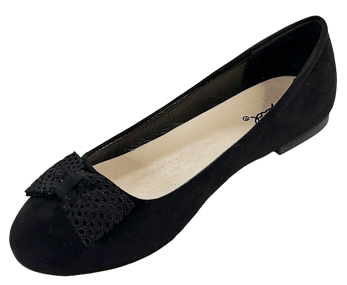 Qupid Walty-02 Women’s Suede Ballet Flats with Bow Accent