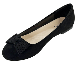 Qupid Walty-02 Women’s Suede Ballet Flats with Bow Accent