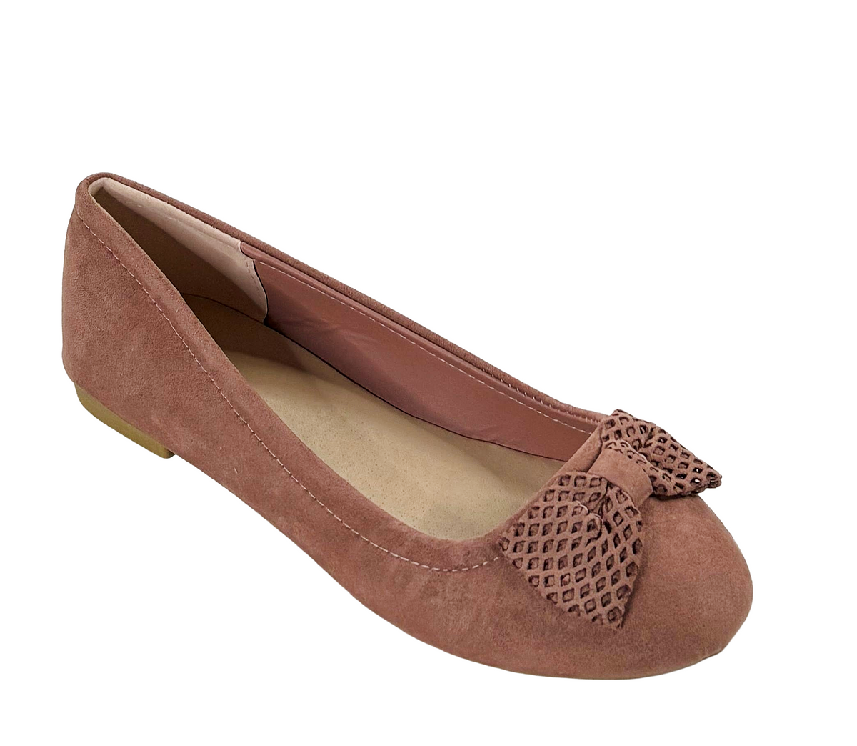 Qupid Walty-02 Women’s Suede Ballet Flats with Bow Accent