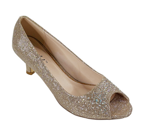 Qupid Bonnibel Wonda-02 Women’s Glitter Peep Toe Mid Heel Pumps