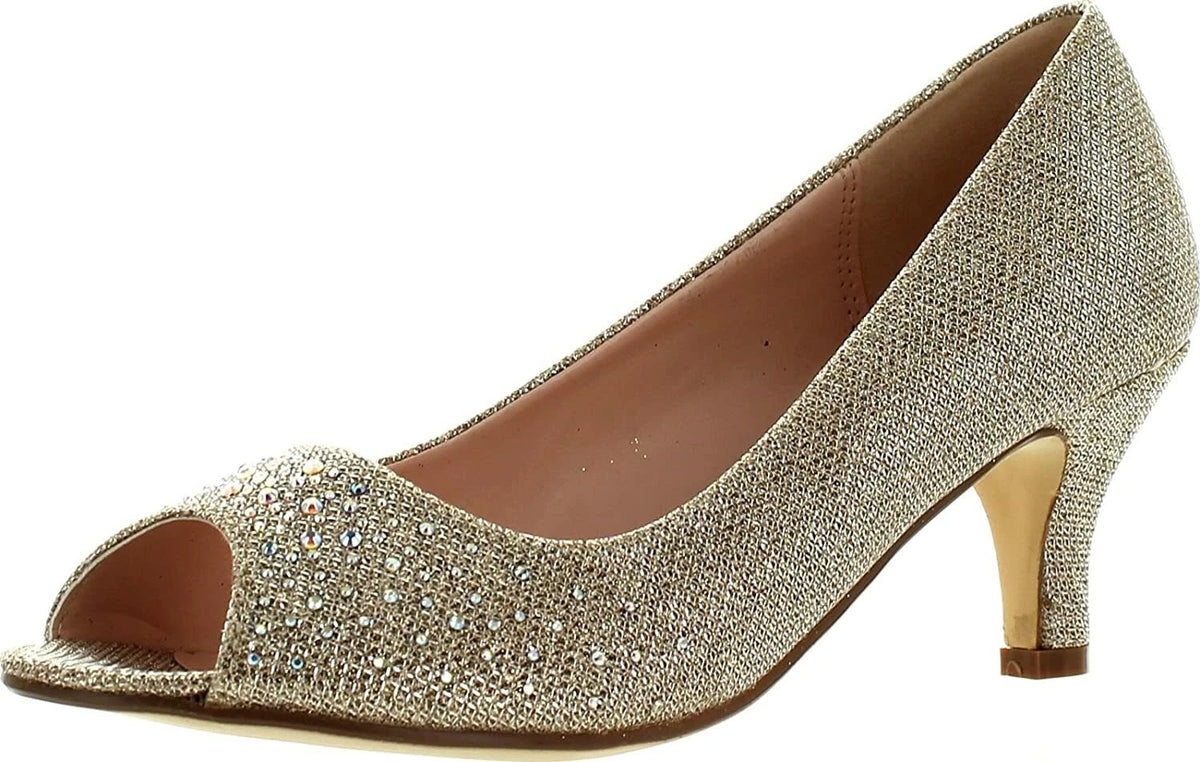 Qupid Bonnibel Wonda-02 Women’s Glitter Peep Toe Mid Heel Pumps