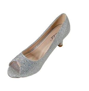 Qupid Bonnibel Wonda-02 Women’s Glitter Peep Toe Mid Heel Pumps
