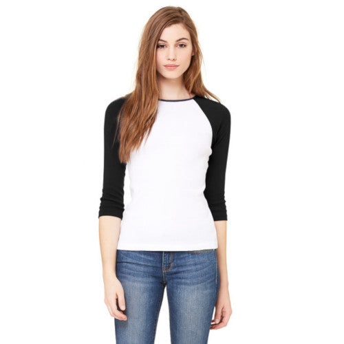 Bella Canvas Ladies' Baby Rib 3/4-Sleeve Contrast Raglan T-Shirt