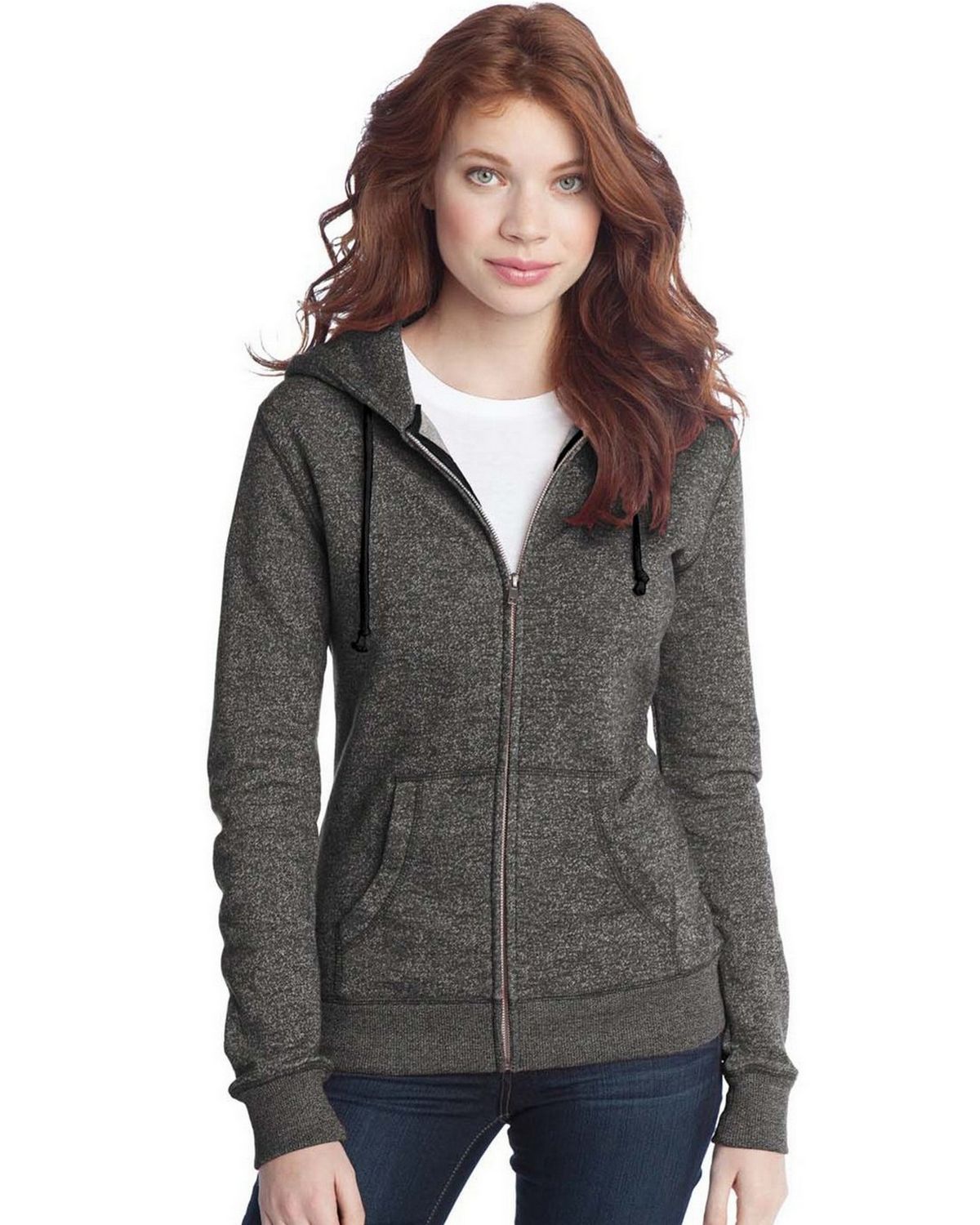 District - Juniors Marled Fleece Full-Zip Unisex Hoodie DT292