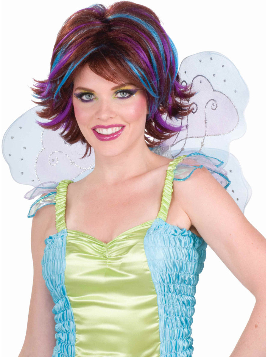 Red Fairy Wig With Blue And Purple Streaks