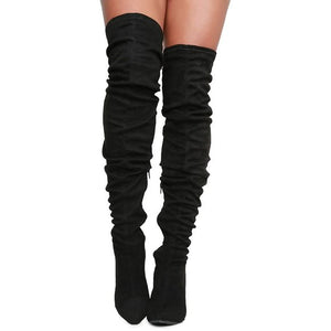 Qupid Monet-23 Black Over-the-Knee Boots | Stiletto Heel Thigh High Stretch Boots