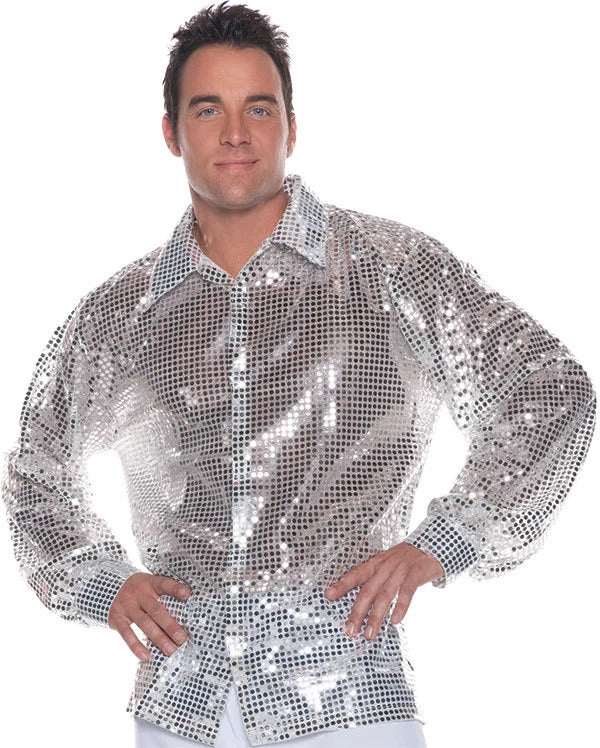 70S 80S SILVER DISCO SHIRT SEQUIN COSTUME DANCE