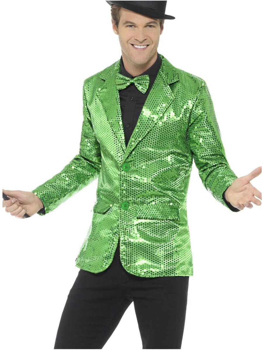 Men's Fancy Dress Green Sequin Magicians Tuxedo Jacket Costume