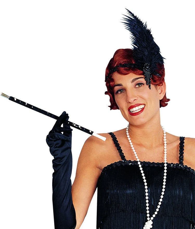 BLACK ROARING 20S GATSBY CHARLESTON FLAPPER COSTUME FEATHER HEADPIECE HEADBAND