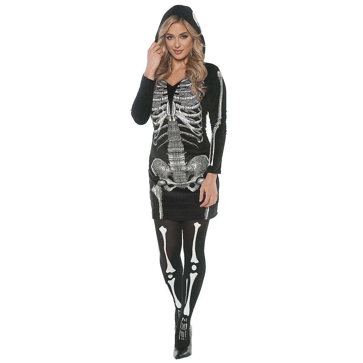 Women's Skeletal Hoodie Dress Costume