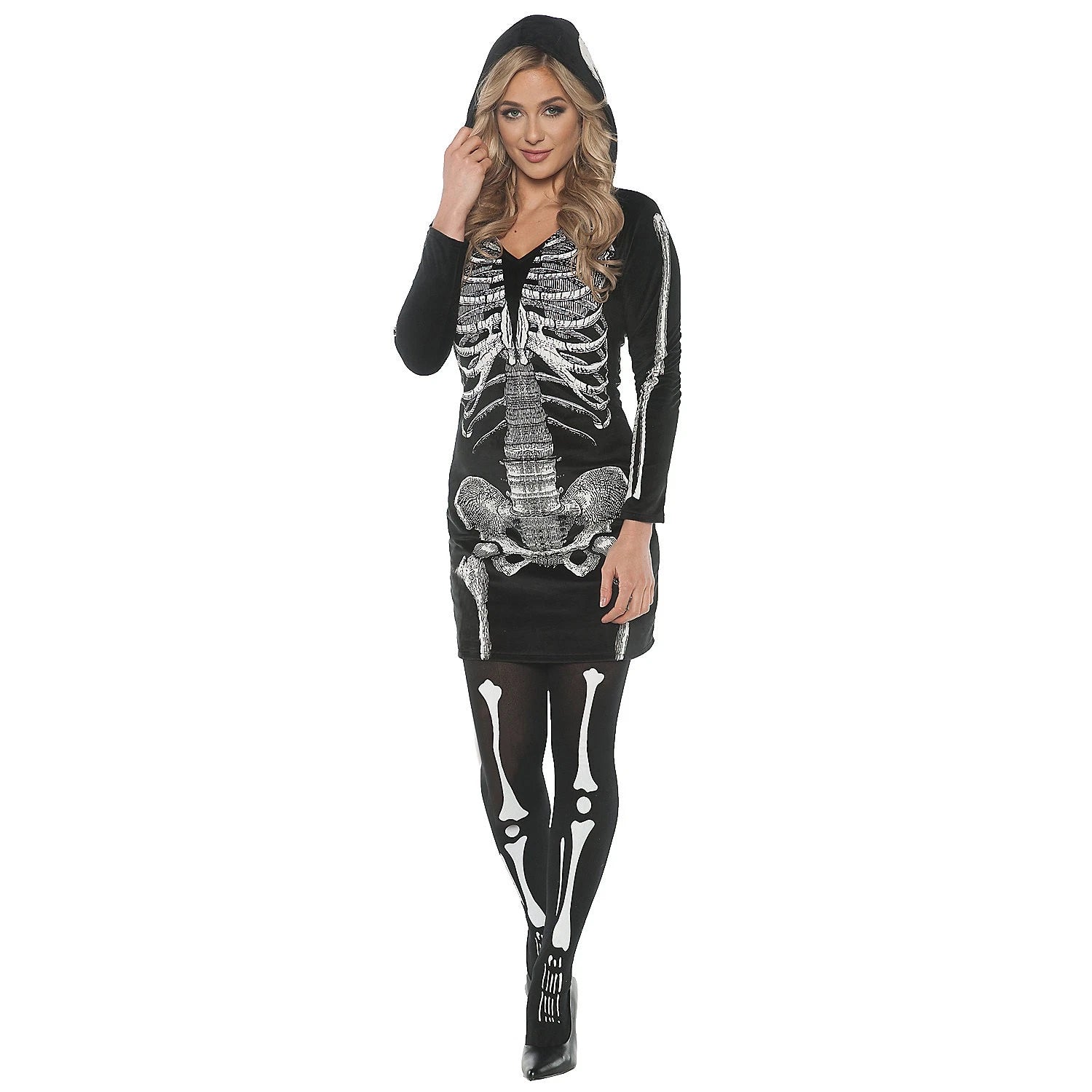 Women's Skeletal Hoodie Dress Costume