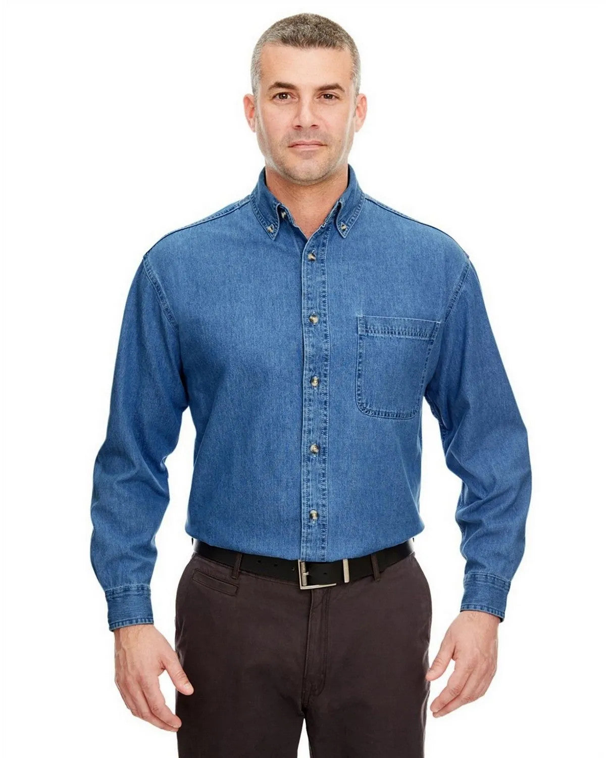 Ultraclub 8960 Men's Long-Sleeve Denim Shirt