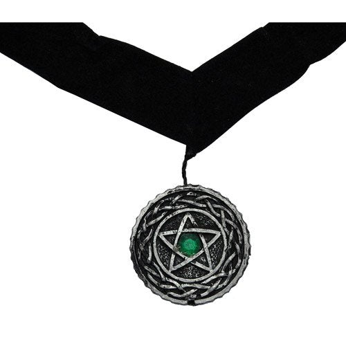 Velvet Pentagram Choker with Green Gem Adult Halloween Accessory