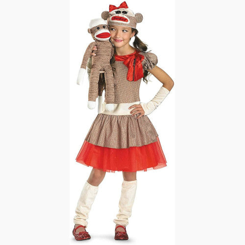 Girls Cute Brown Sock Monkey Halloween Costume Dress