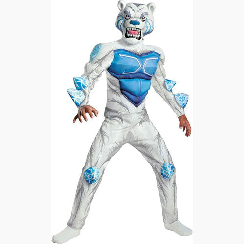 Boys Child Monsuno Deluxe Muscle Chest 3D Spikes White Lock Lion Costume Outfit