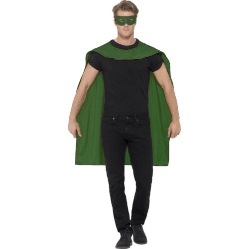 Smiffy's Costumes Green Unisex Superhero Cape Cloak With Eye Mask Costume Access