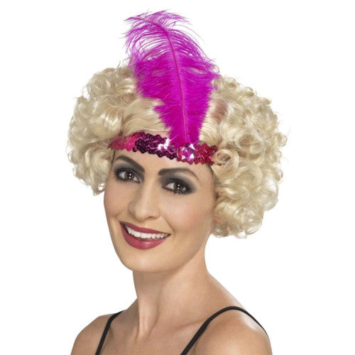 29.5" Pink 1920's Style Flapper Women Adult Halloween Headband Costume Accessory