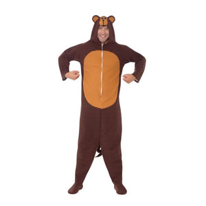 New Brown Fuzzy Monkey Unisex Hooded Jumpsuit Animal Costume