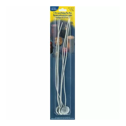 Pre-Waxed Wick with Clip, Wire, 9", 6pk