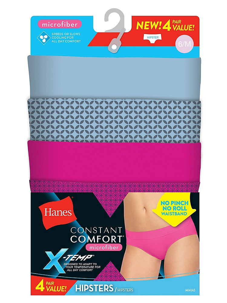 Hanes X-Temp Constant Comfort Women's Microfiber Hipster Panties 4-Pack-MI41AS