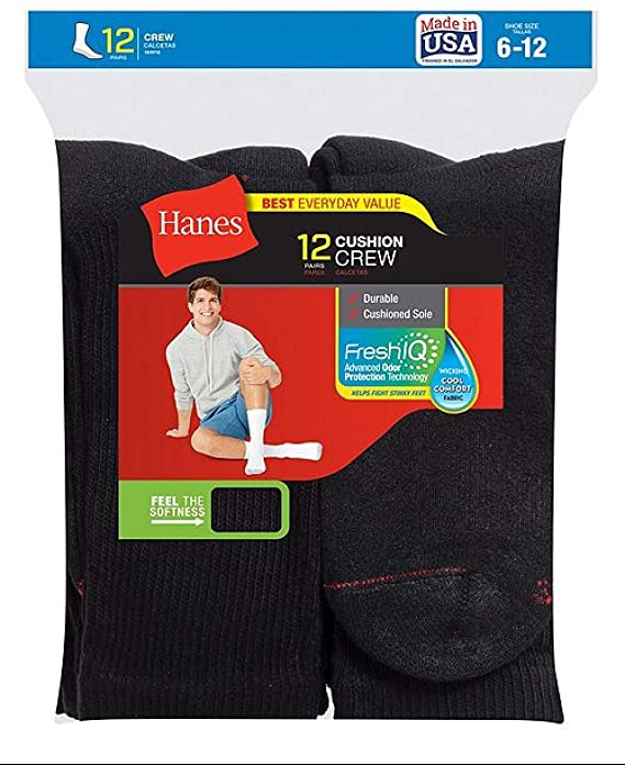 Hanes Mens Crew Socks, 12-Pack-184V12