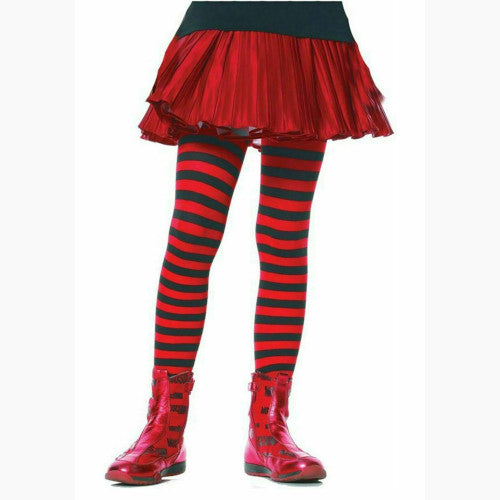 Kids Black and Red Striped Tights