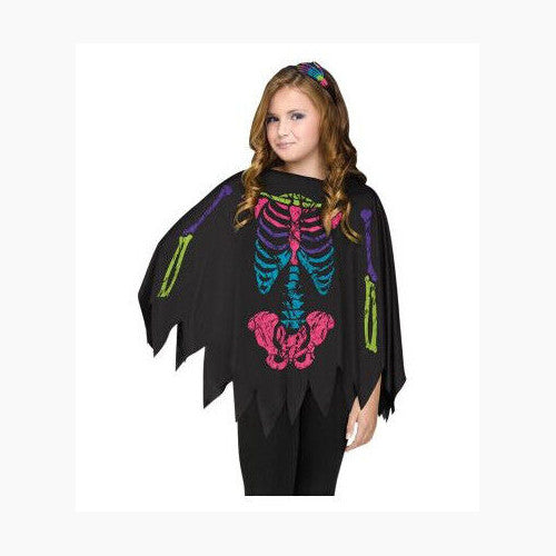 Girl’s Colorful Skeleton Poncho Costume