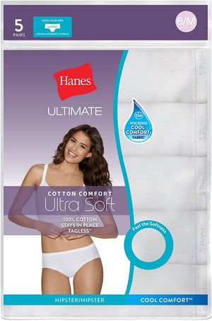 Hanes Ultimate Comfort Cotton Women's Hipster Panties 5-Pack-41HUCC