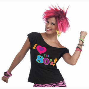 I Love The 80's Shirt Remix Retro Fancy Dress Halloween Adult Costume Accessory