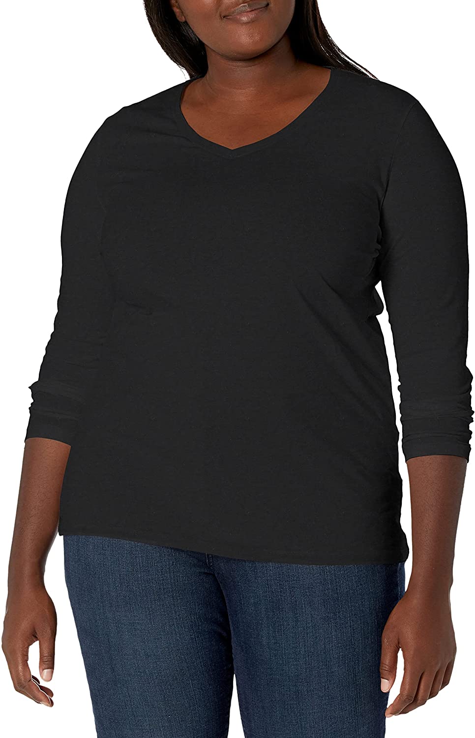 Just My Size Long-Sleeve V-Neck 100% Cotton Women's Tee-OJ043
