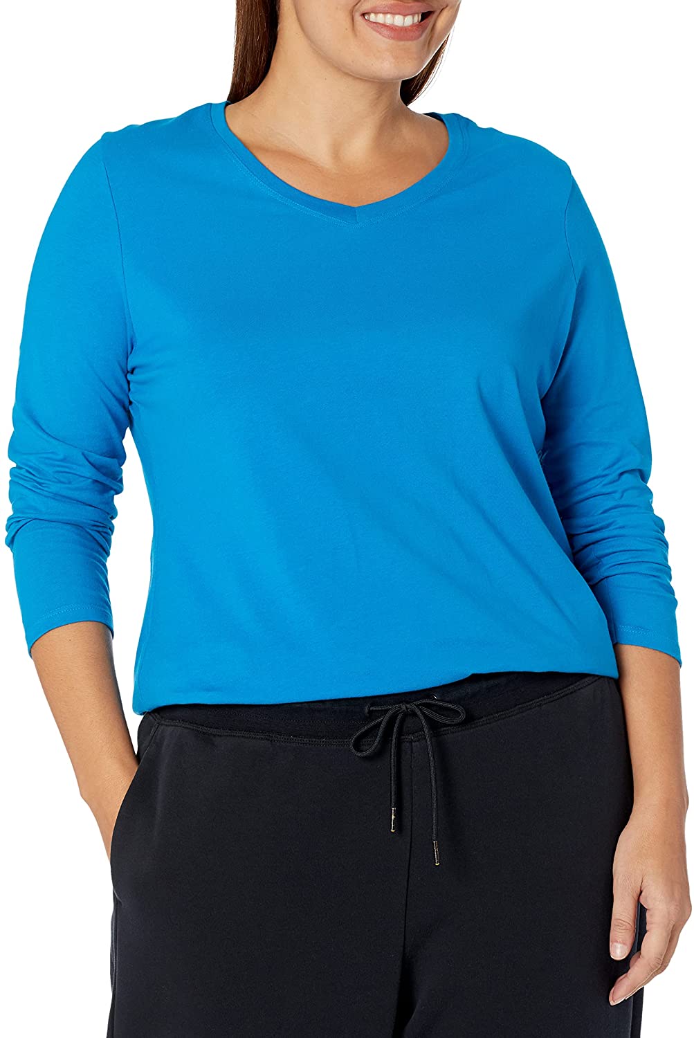 Just My Size Long-Sleeve V-Neck 100% Cotton Women's Tee-OJ043