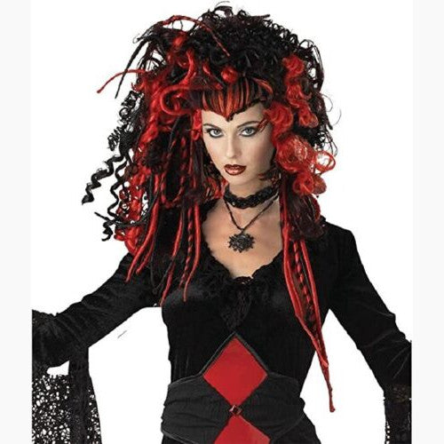 Red Black Nightmare Widow Curly Goth Vampiress Wig Costume Accessory