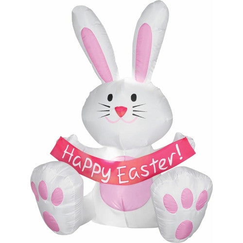 Airblown Happy Easter Bunny White And Pink Rabbit Led Lighted Yard Decor