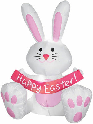 Airblown Happy Easter Bunny White And Pink Rabbit Led Lighted Yard Decor