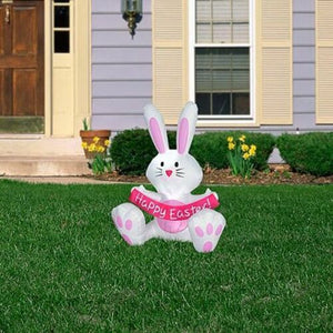 Airblown Happy Easter Bunny White And Pink Rabbit Led Lighted Yard Decor