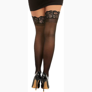 Dreamgirl Women's Sheer Lace Top Thigh Highs, Black, One Size