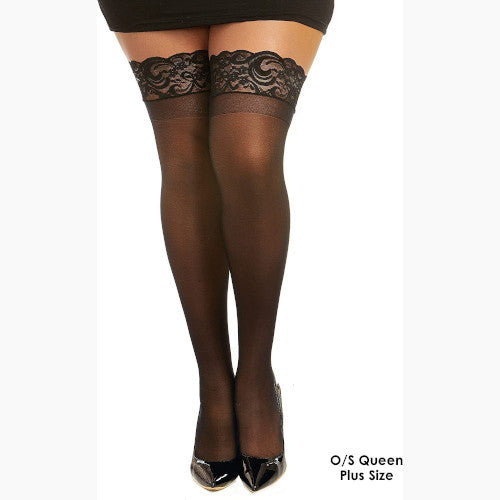 Dreamgirl Women's Sheer Lace Top Thigh Highs, Black, One Size