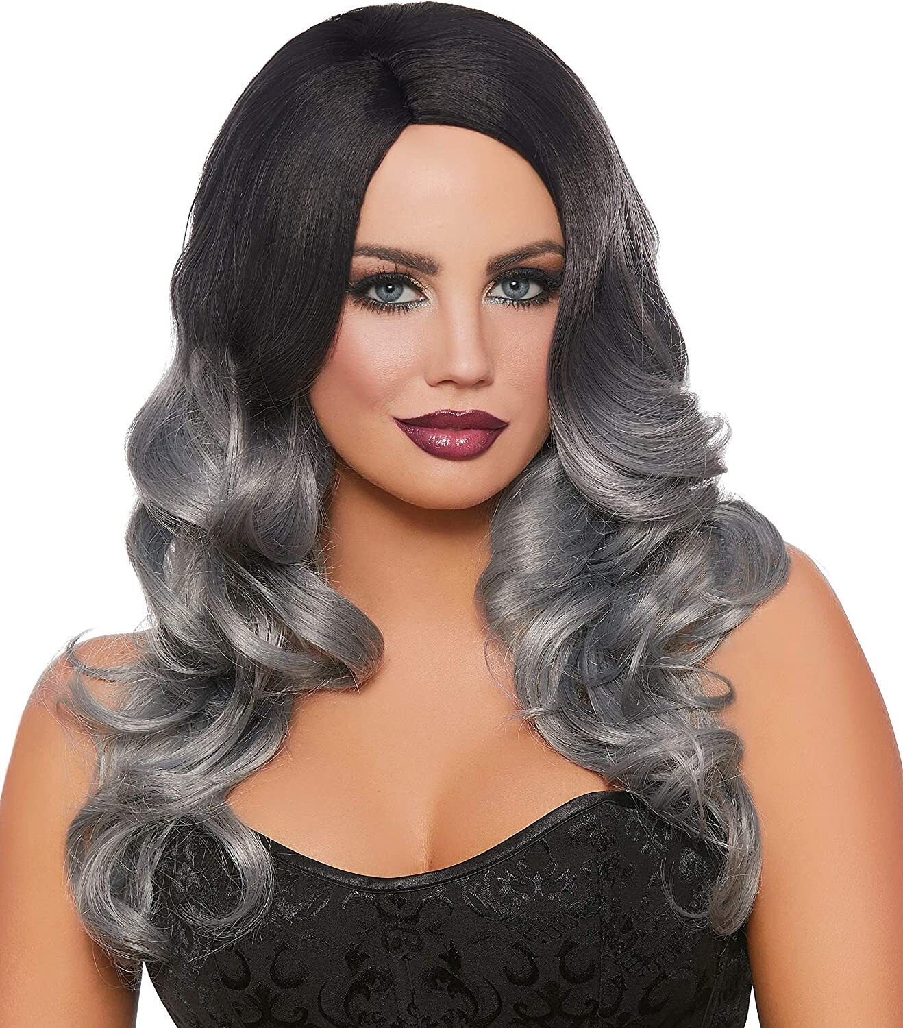 Dreamgirl Long Curly Black Grey Ombre Hair Wig Halloween Costume Accessory