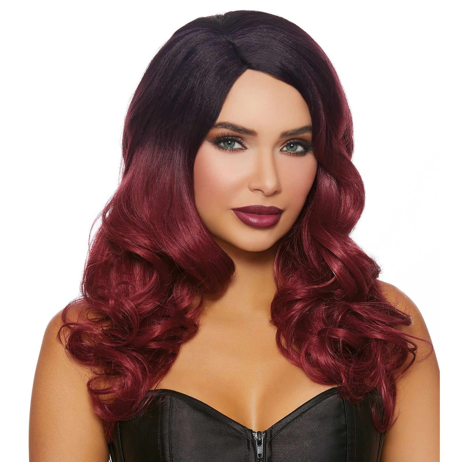Black Burgundy Long Wavy Ombre Wig Adult Halloween Accessory