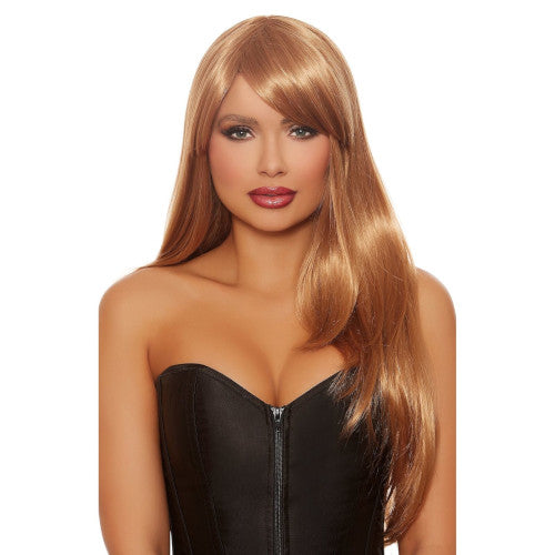 Honey Brown Long Straight Layered Wig Adult