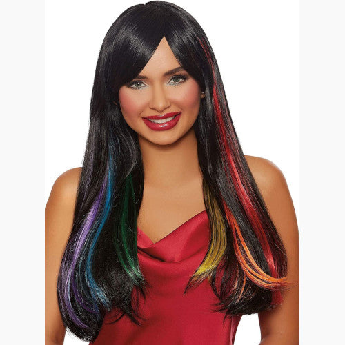 Dreamgirl Women's Long Straight Hidden Black/Primary Rainbow Wig,One Size