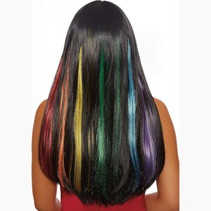 Dreamgirl Women's Long Straight Hidden Black/Primary Rainbow Wig,One Size