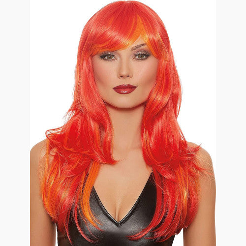 Dreamgirl Long Straight Layered Flame Red Wig Halloween Costume Accessory 11389