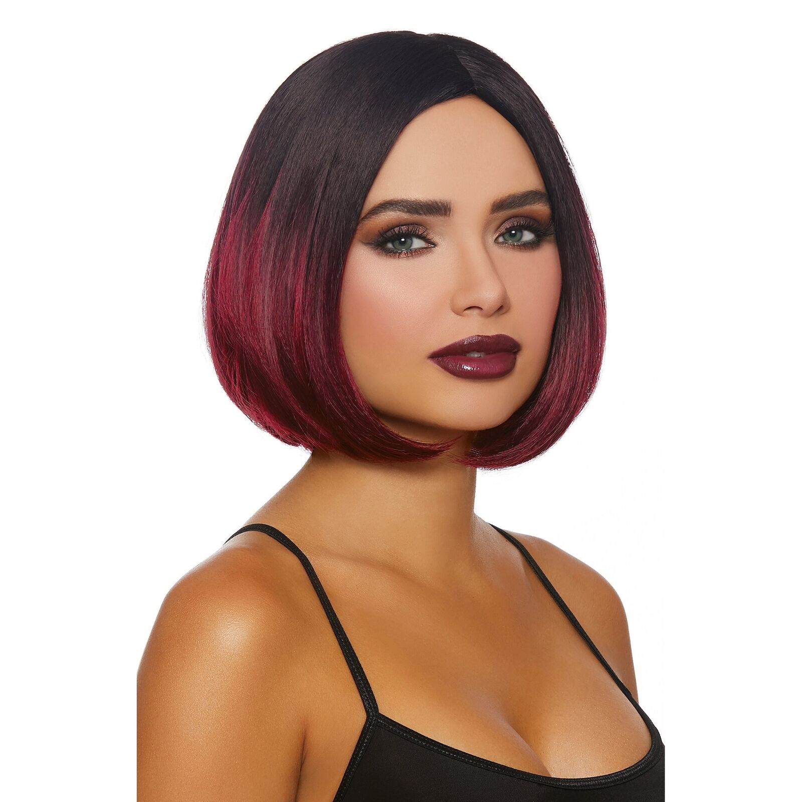 Black Burgundy Ombre Bob Wig Mid-Length Adult Womens Costume Fancy Dress
