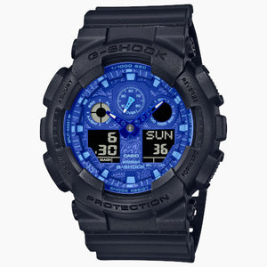 Casio G-Shock Analog/Digital Blue Dial Black Watch GA-100BP-1A