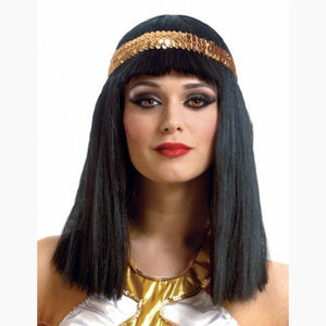 Cleopatra Black Wig With Gold Headband Womens Egyptian Queen Costume Adult